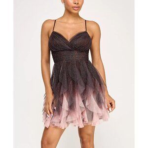 Pear Culture Womens Juniors Sweetheart Neck Flare Dress Ombre Mesh Size 0 NWOT